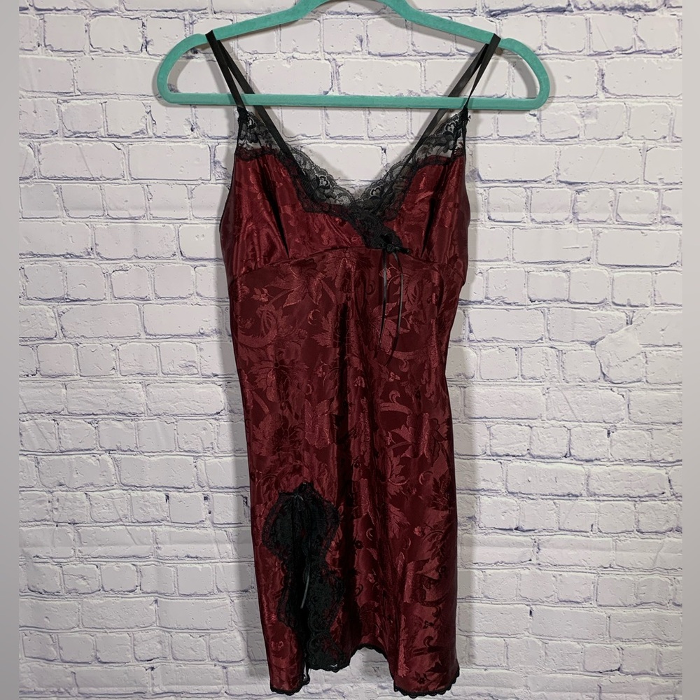 Womens VTG Dark Floral Lace Slip Dress Red Black Sz S Whimsigoth Fairy Grunge